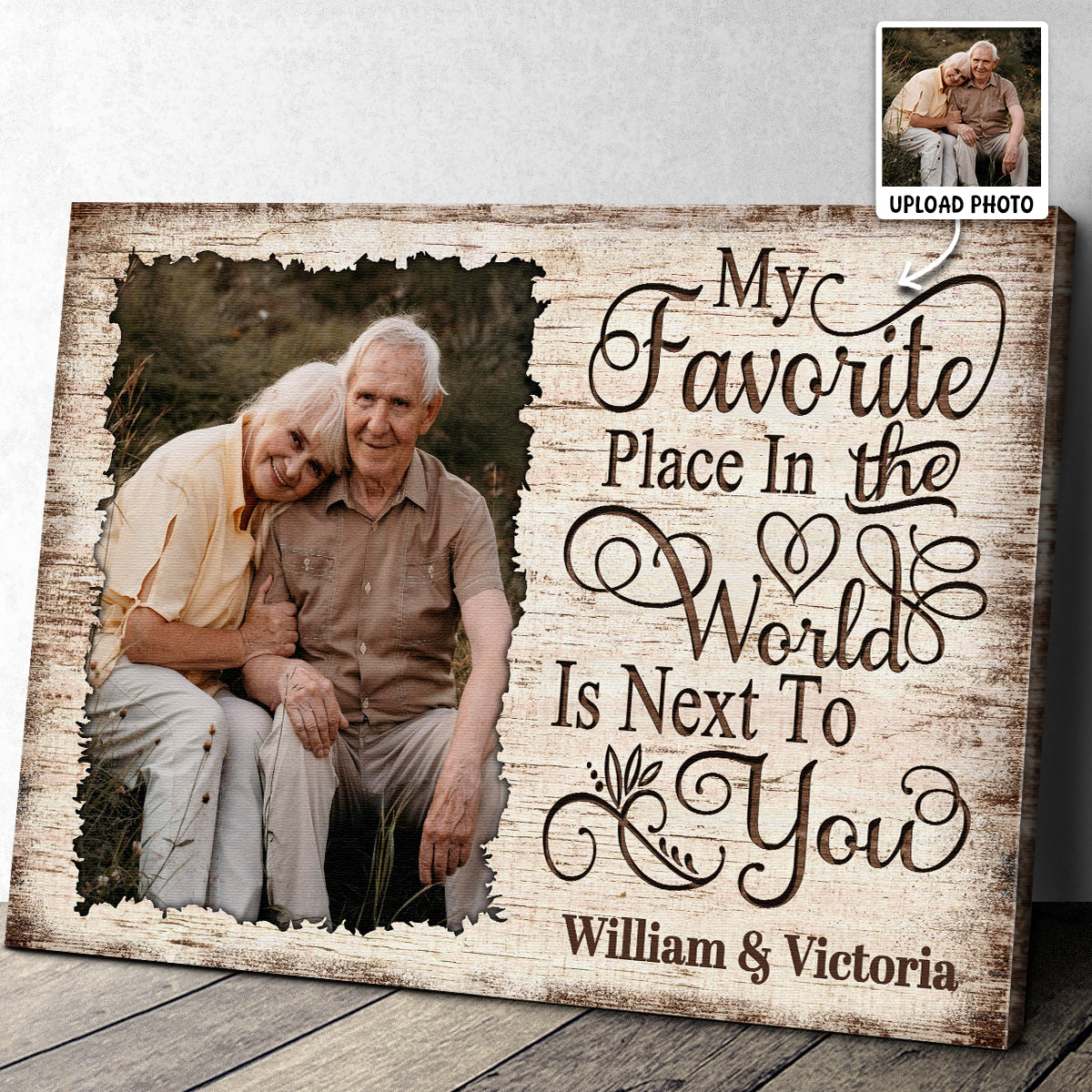 Personalized 'My Favorite Place Is Next To You' Custom Photo Canvas for Couples