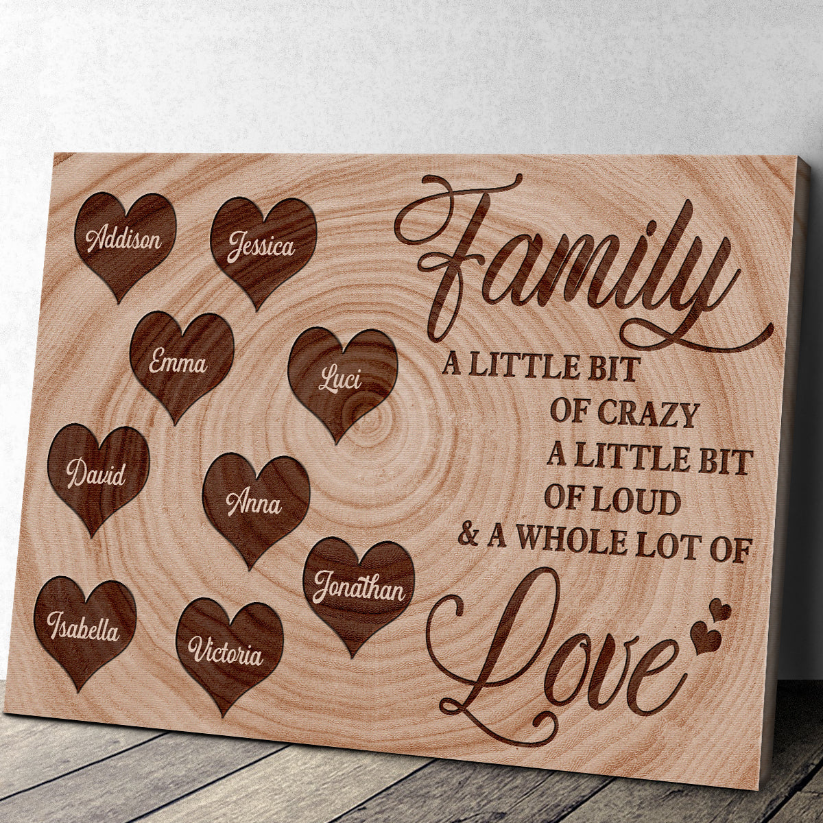 Personalized Family Canvas: 'A Little Bit Of Crazy, A Whole Lot Of Love' Custom Names Home Decor