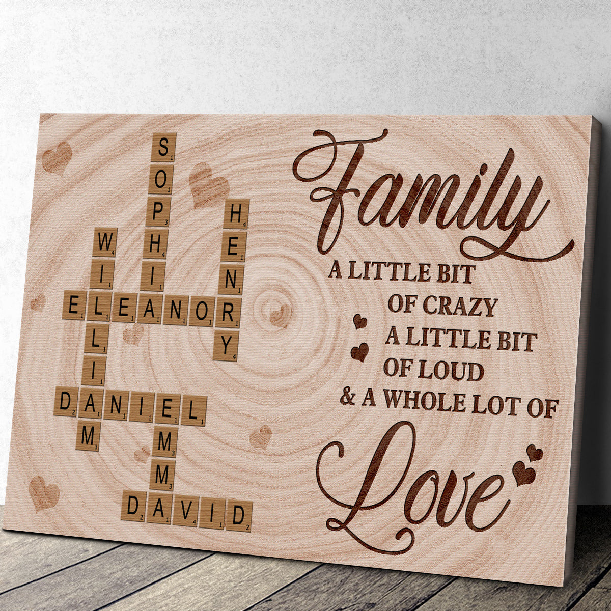 A Little Bit Crazy, A Whole Lot of Love - Personalized Family Crossword Canvas/poster