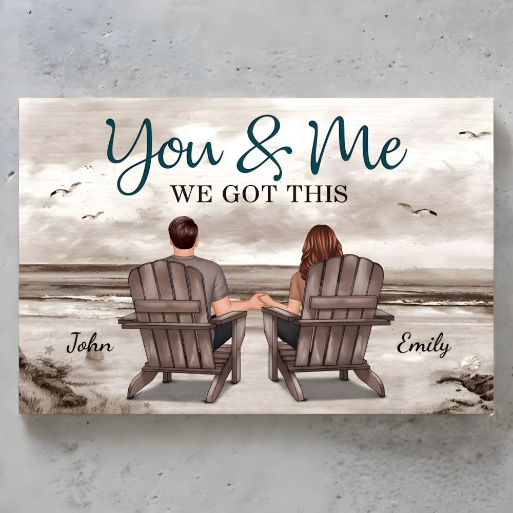 Custom Couple Beach Canvas: 'You & Me, We Got This' Personalized Art