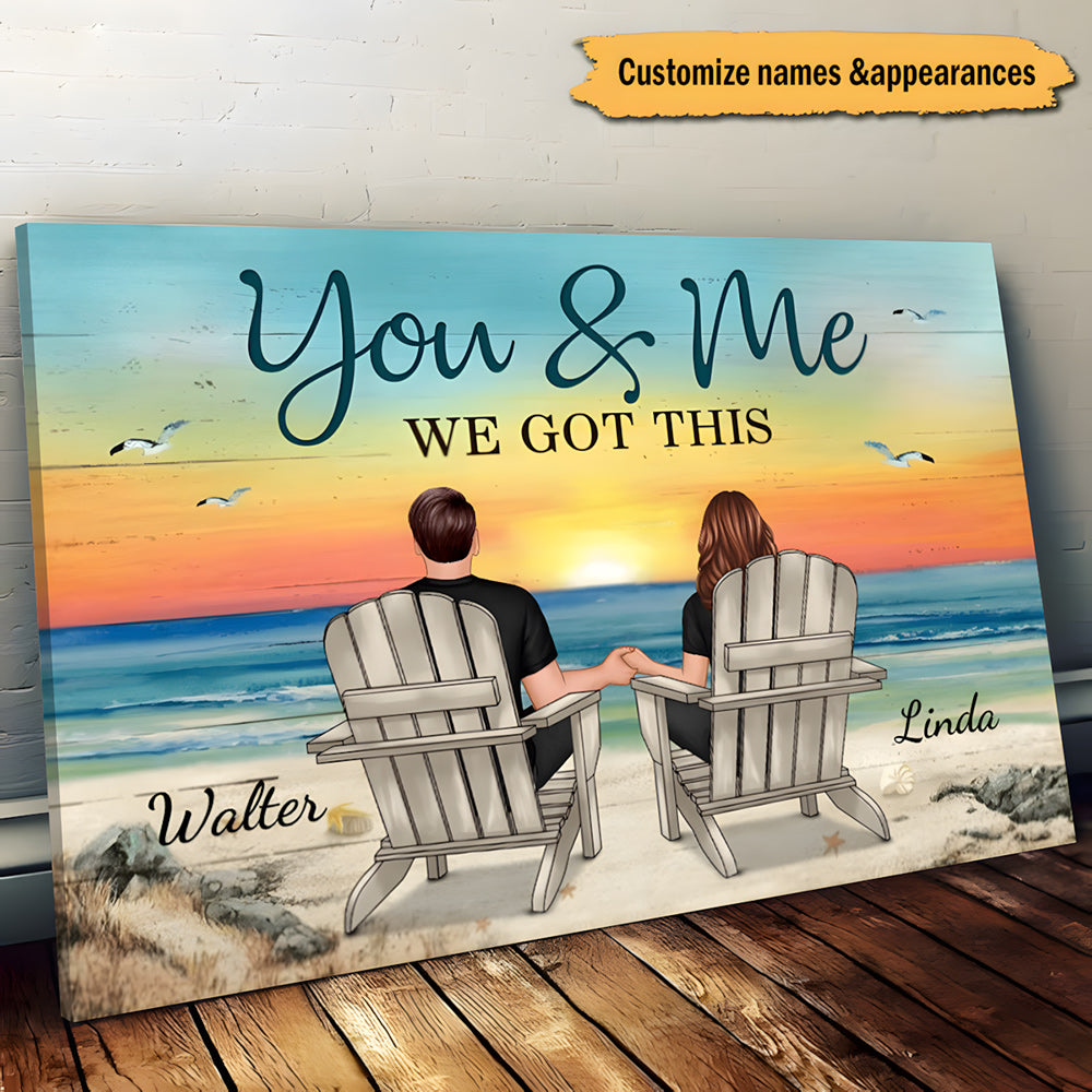 Custom Couple Beach Canvas: 'You & Me, We Got This' Personalized Art