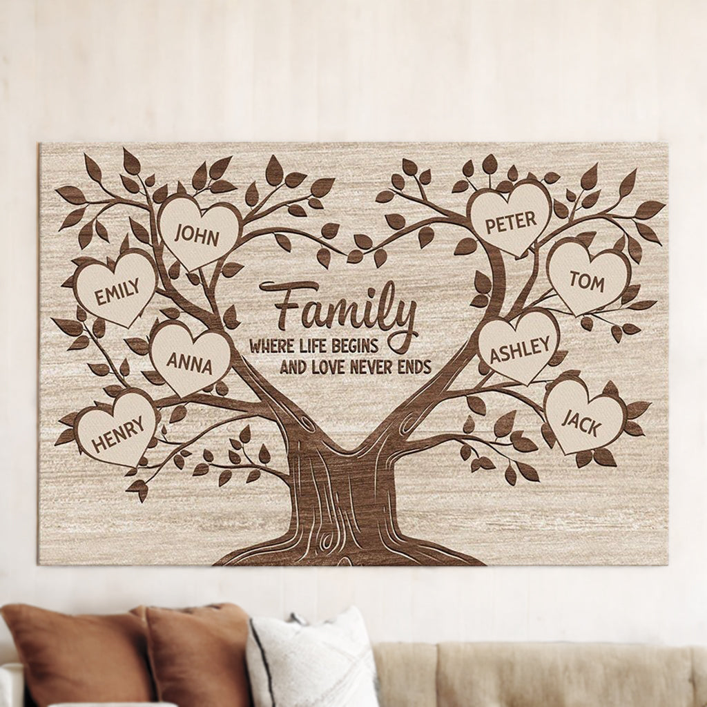 Personalized Family Tree Canvas Art: "Family Where Life Begins"