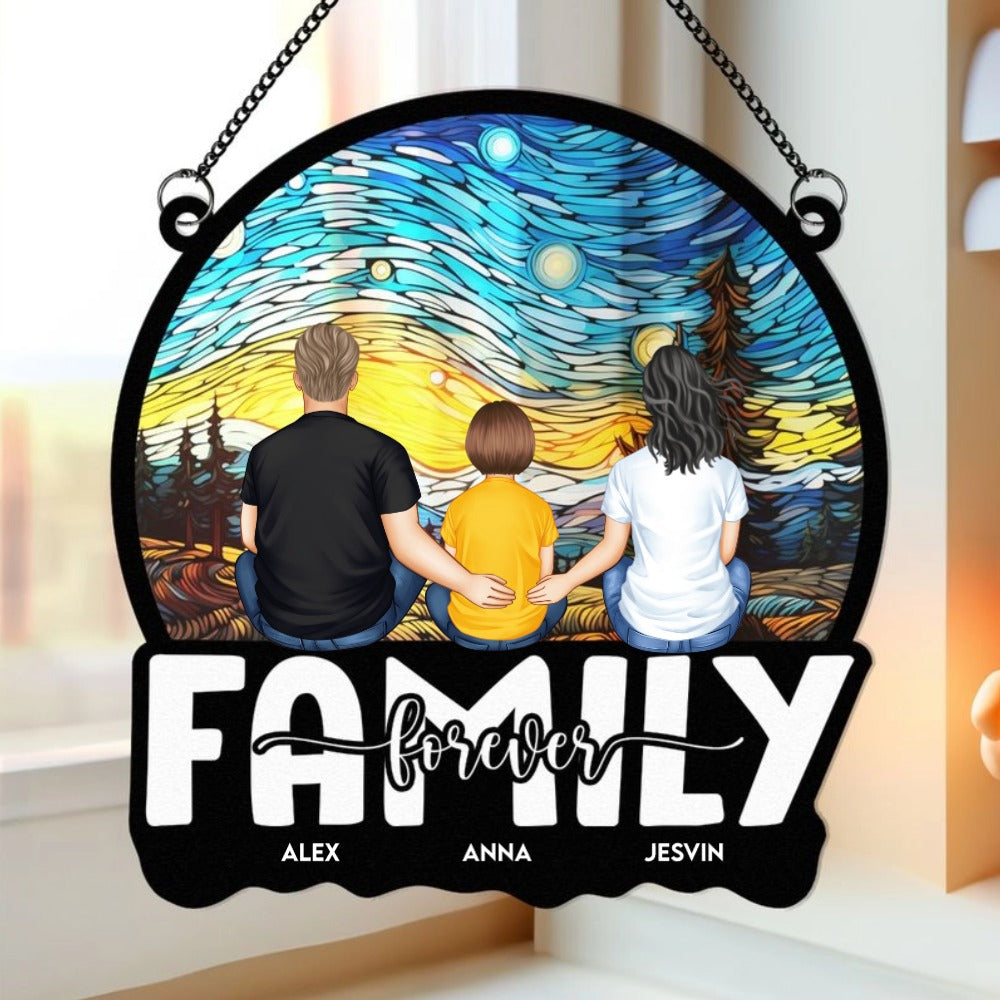 Heartfelt Personalized 'Family Forever' Suncatcher Ornament for Home