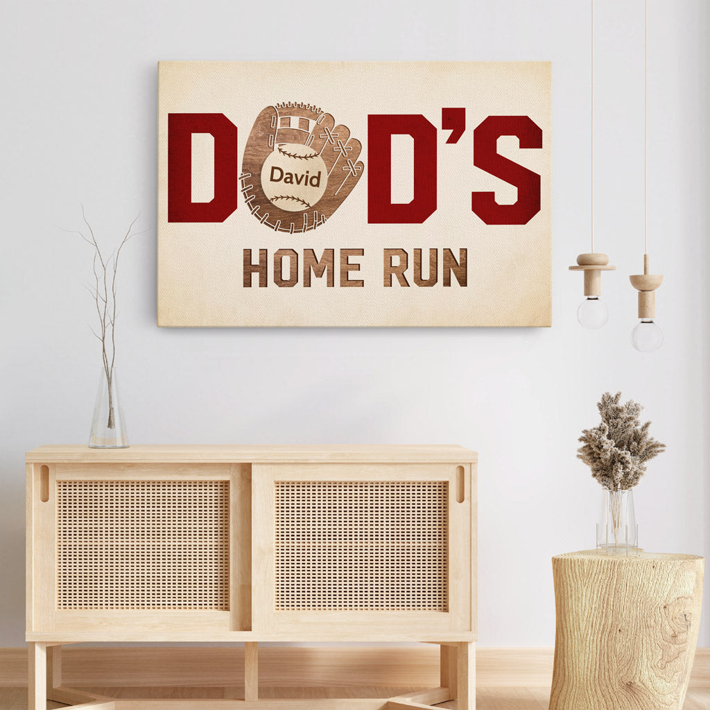 Personalized 'Dad's Home Run' Baseball Canvas - Custom Gift for Fathers