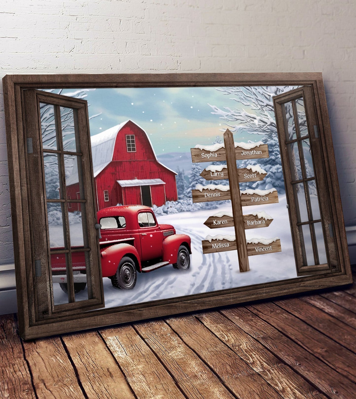 Delivering Christmas Cheer - Personalized Family Names Red Truck Farmhouse Canvas