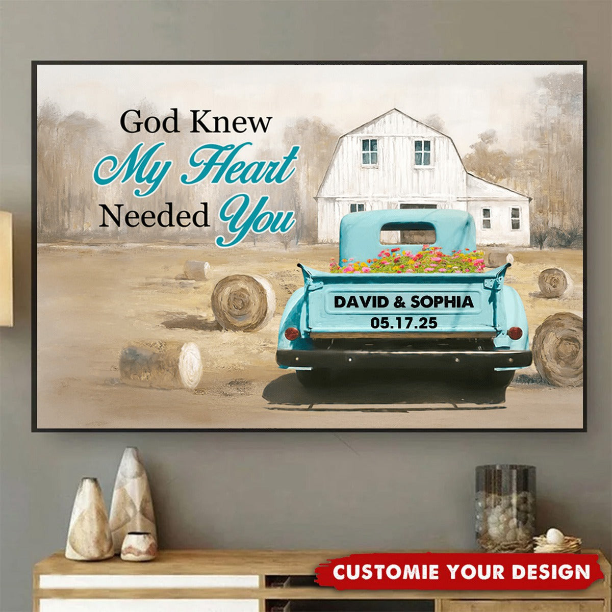Personalized Canvas for Couples: 'God Knew My Heart Needed You' Anniversary Gift