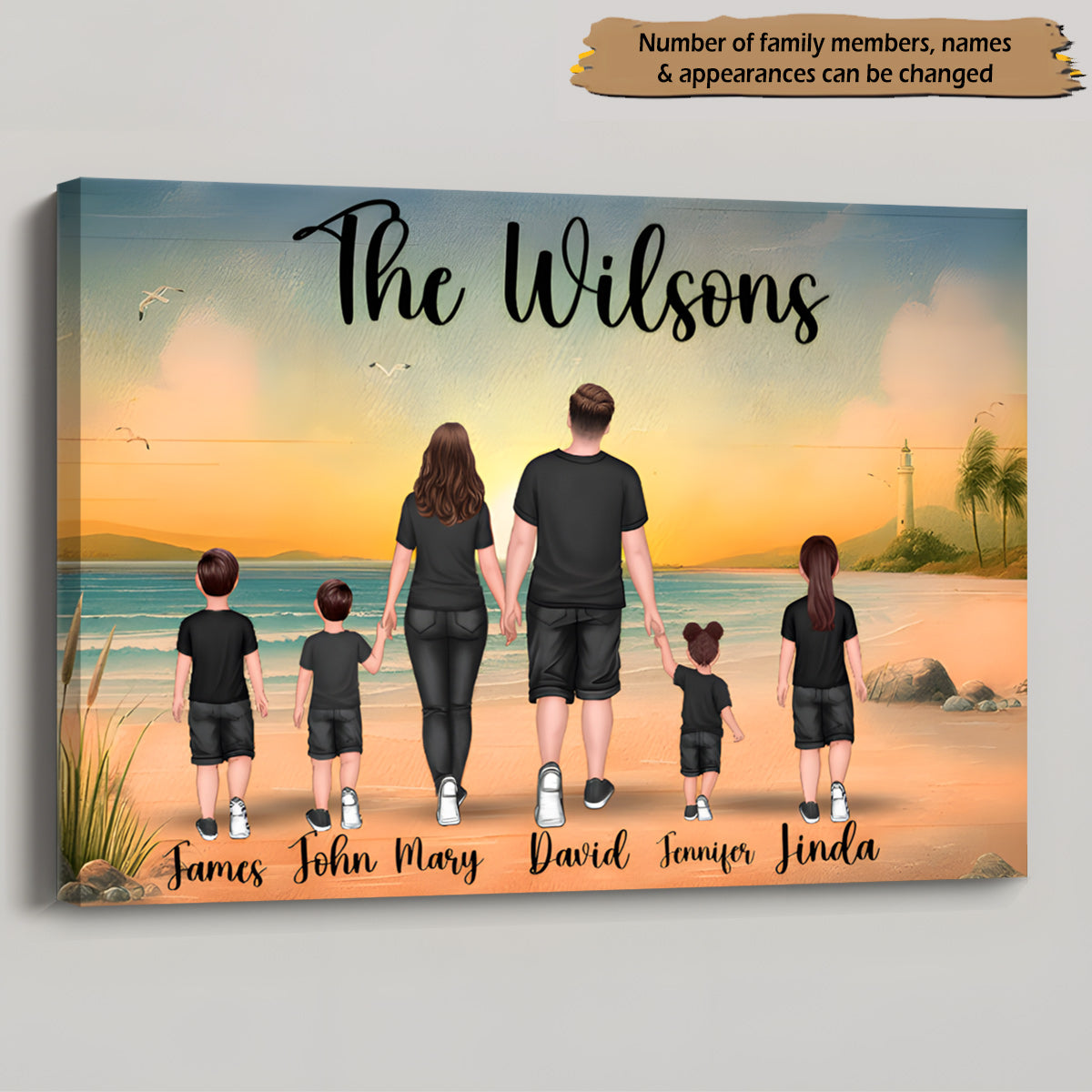 Heartfelt Custom Family Beach Canvas / Poster - Personalized with Names & Members
