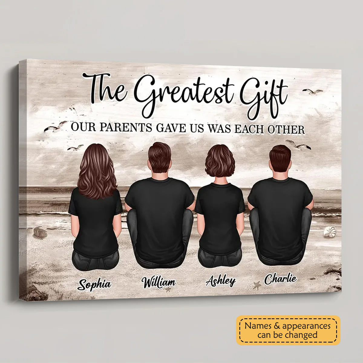 Personalized Sibling Canvas: 'The Greatest Gift' Beach Art for Brother & Sister