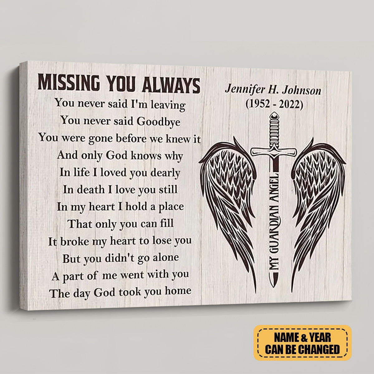 Custom Memorial For Loved One Canvas / Poster : "Missing You Always" Wall Art for Grieving Hearts