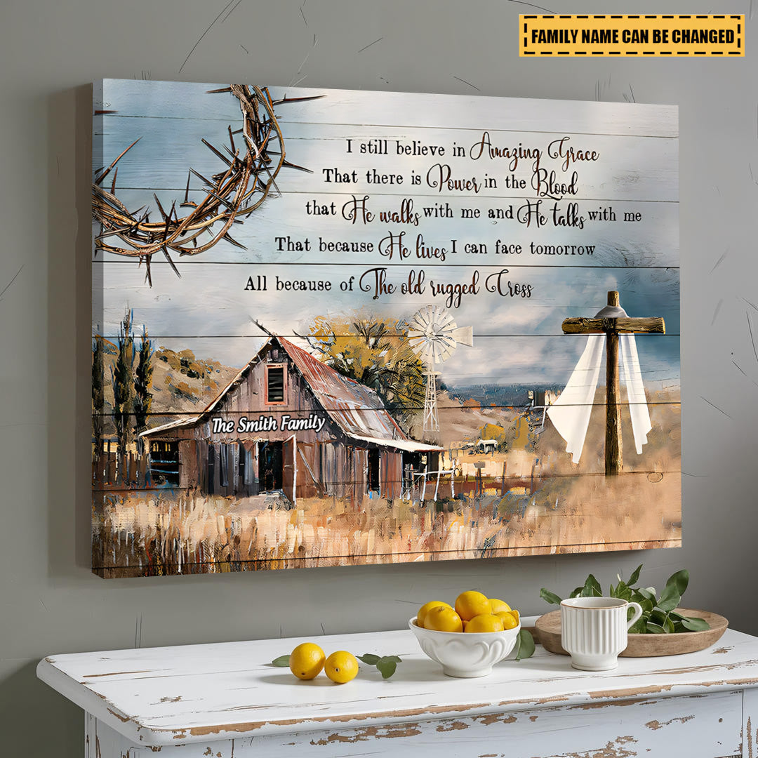 Personalized 'Amazing Grace' Canvas / Poster - Rustic Family Faith Home Art