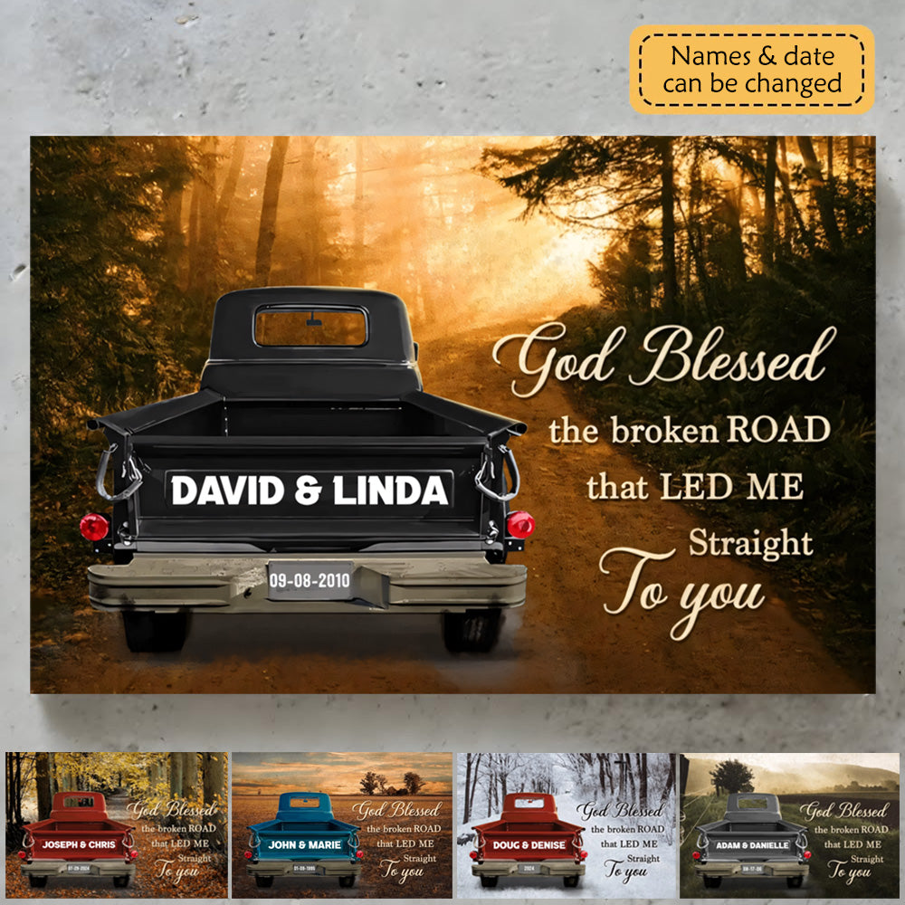 Personalized Vintage Truck Canvas - God Blessed the Broken Road - High-quality Decoration