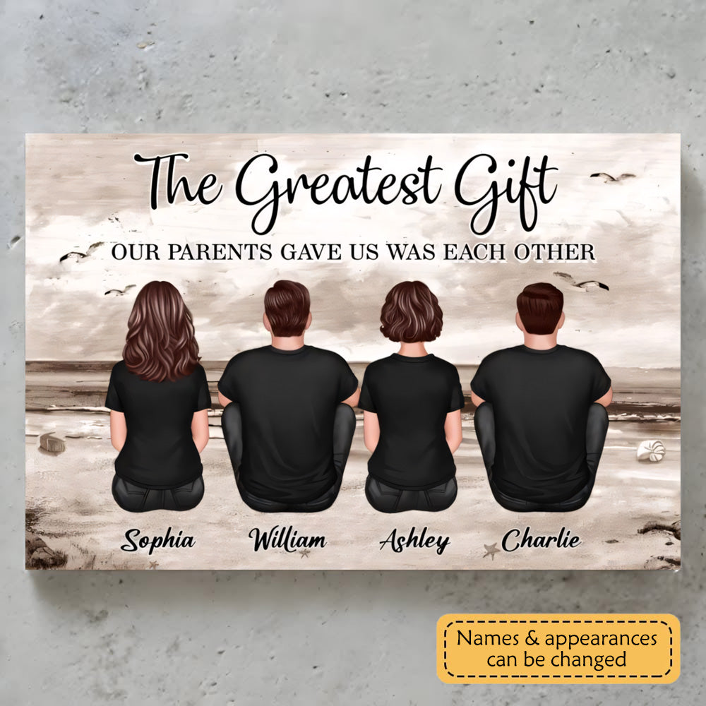 Personalized Sibling Canvas: 'The Greatest Gift' Beach Art for Brother & Sister