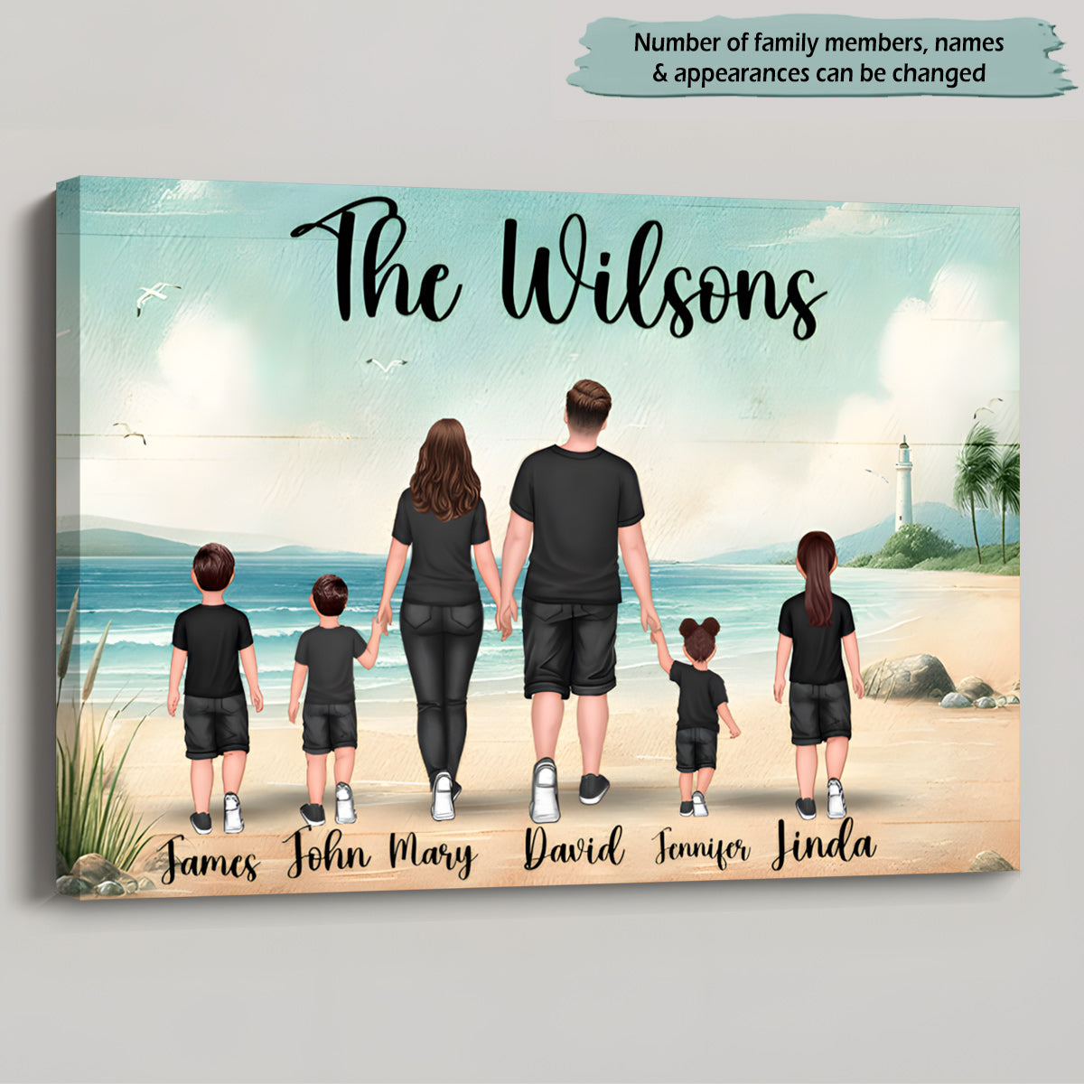 Heartfelt Custom Family Beach Canvas / Poster - Personalized with Names & Members