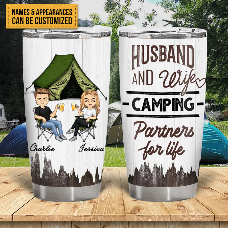 Personalized Husband & Wife Camping Tumbler - Partners For Life Gift
