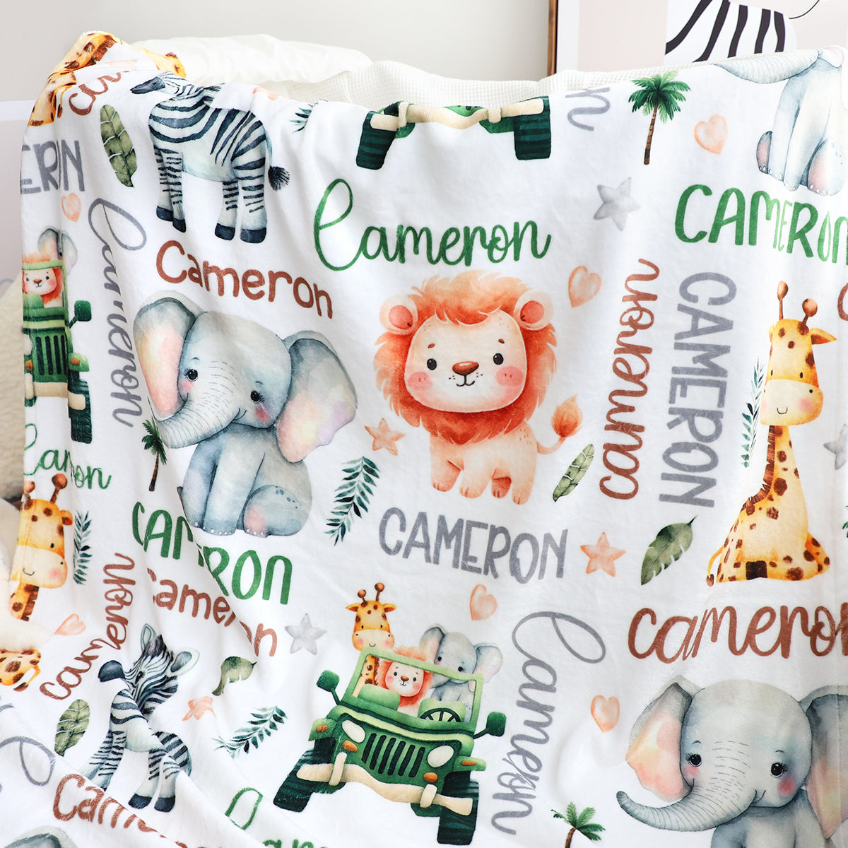 Personalized Custom Safari Animal Name Blanket