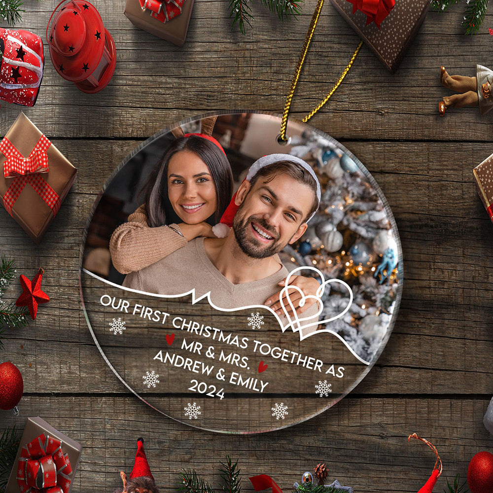 Custom Photo Ornament: Our First Christmas Together As Mr & Mrs - Personalized Keepsake for Couples