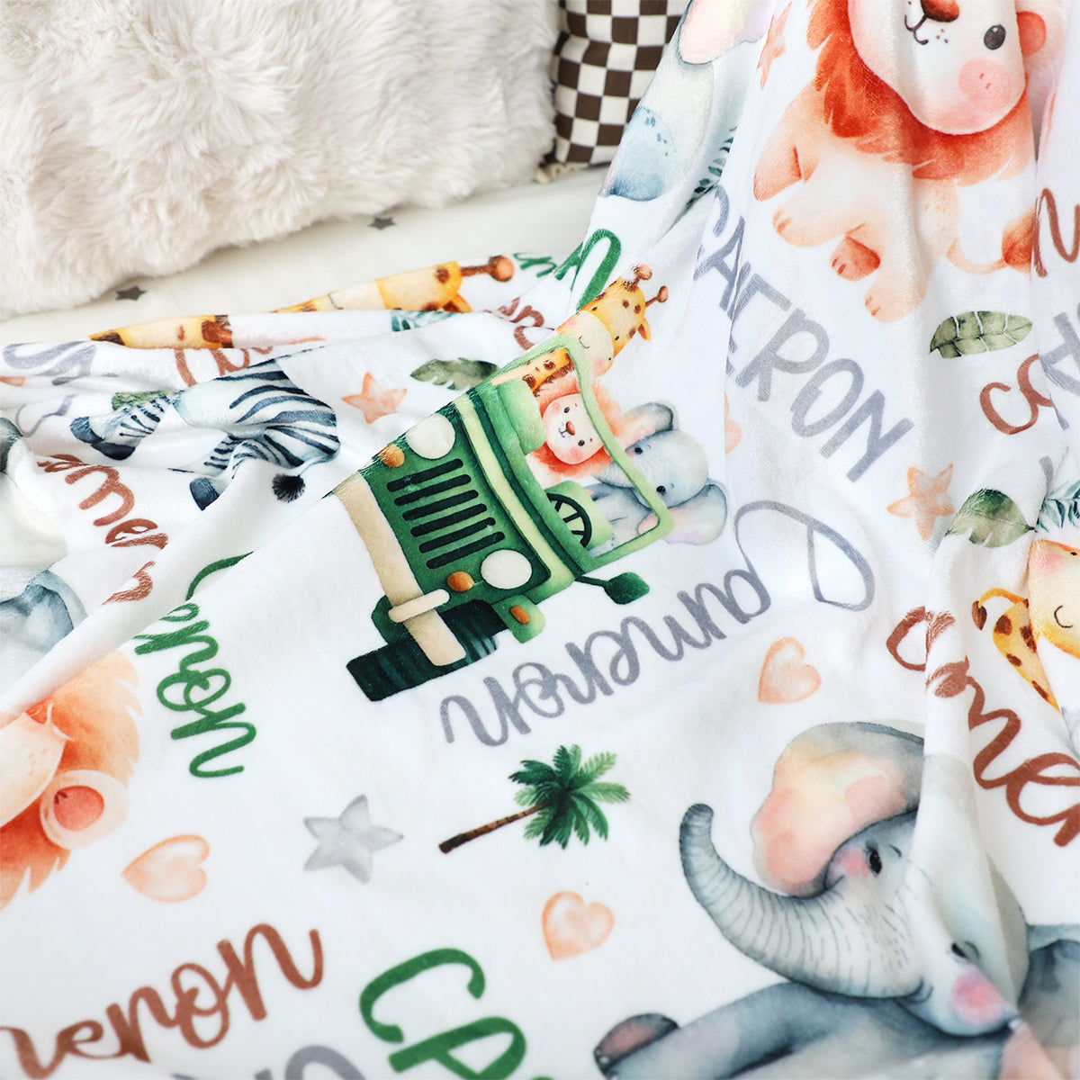 Personalized Custom Safari Animal Name Blanket