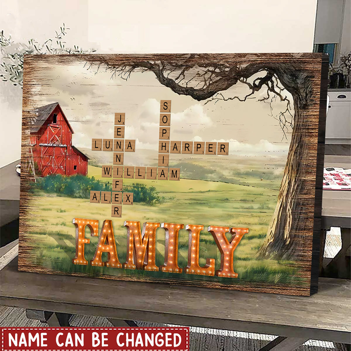 Family Farmhouse Tree - Crossword Puzzle Art Personalized Poster/Canvas