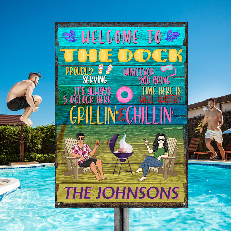 Personalized 'Grillin' & Chillin'' Metal Sign - Custom Dock & Patio Decor