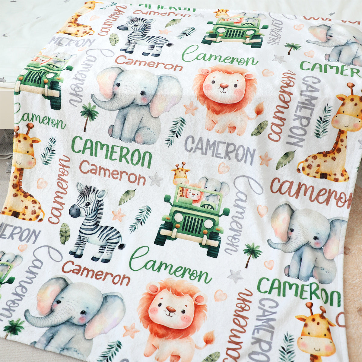 Personalized Custom Safari Animal Name Blanket