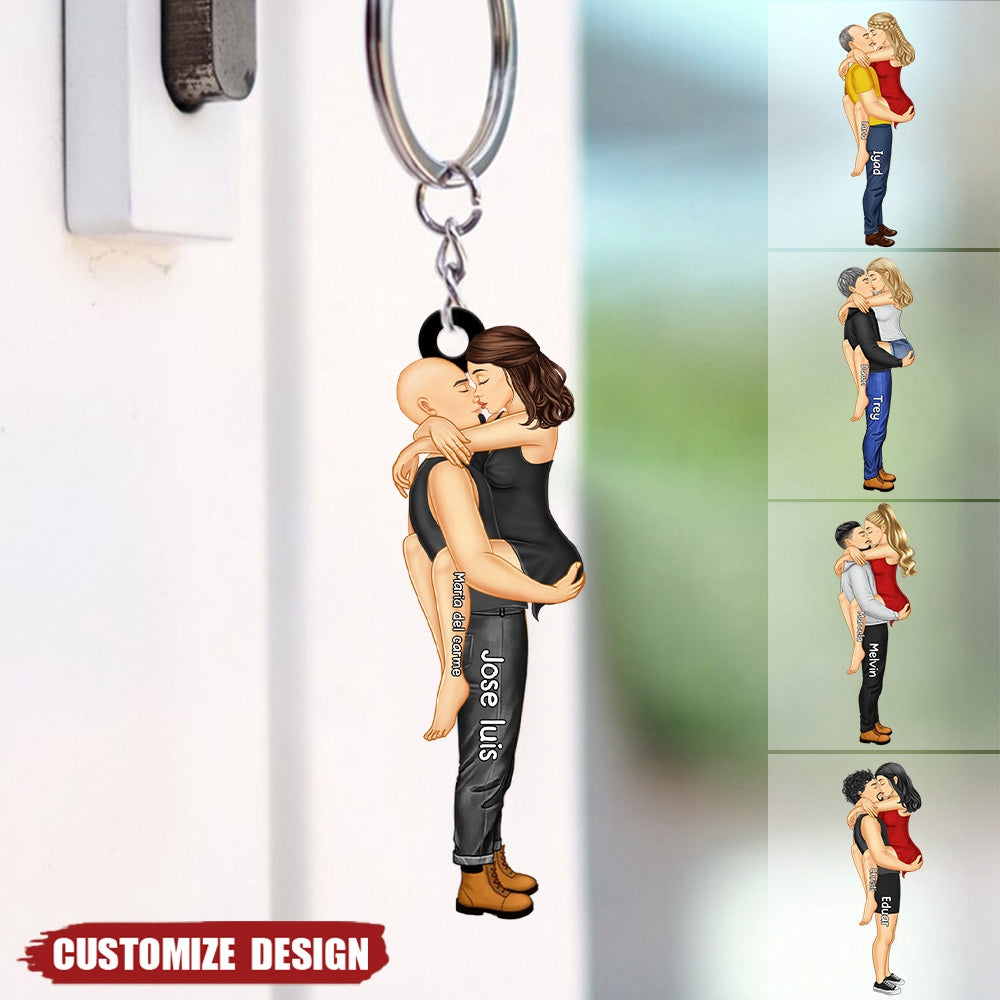 Personalized Kissing Couple Keychain - Romantic Custom Gift for Lovers