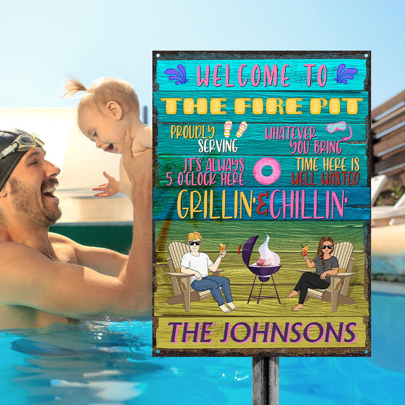 Personalized 'Grillin' & Chillin'' Metal Sign - Custom Dock & Patio Decor