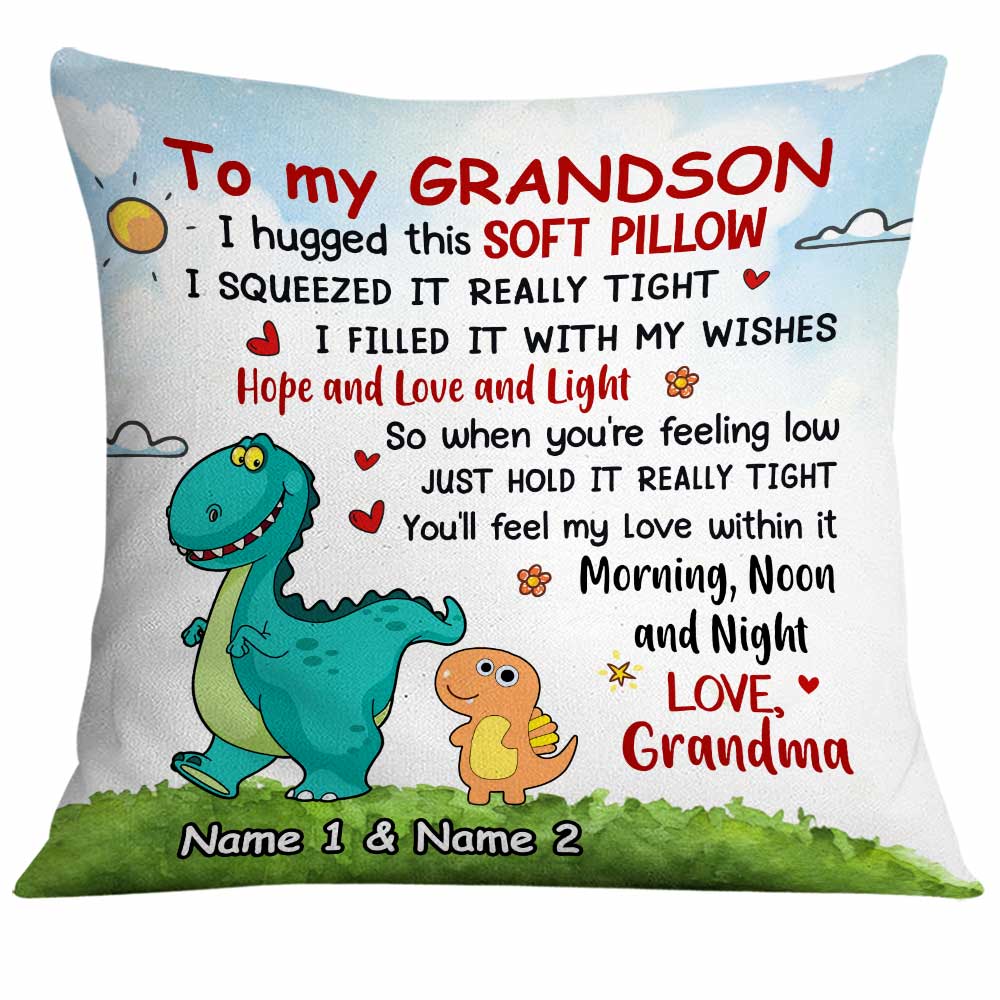 Personalized 'Feel My Love' Grandson Pillow from Grandma - Dinosaur Gift