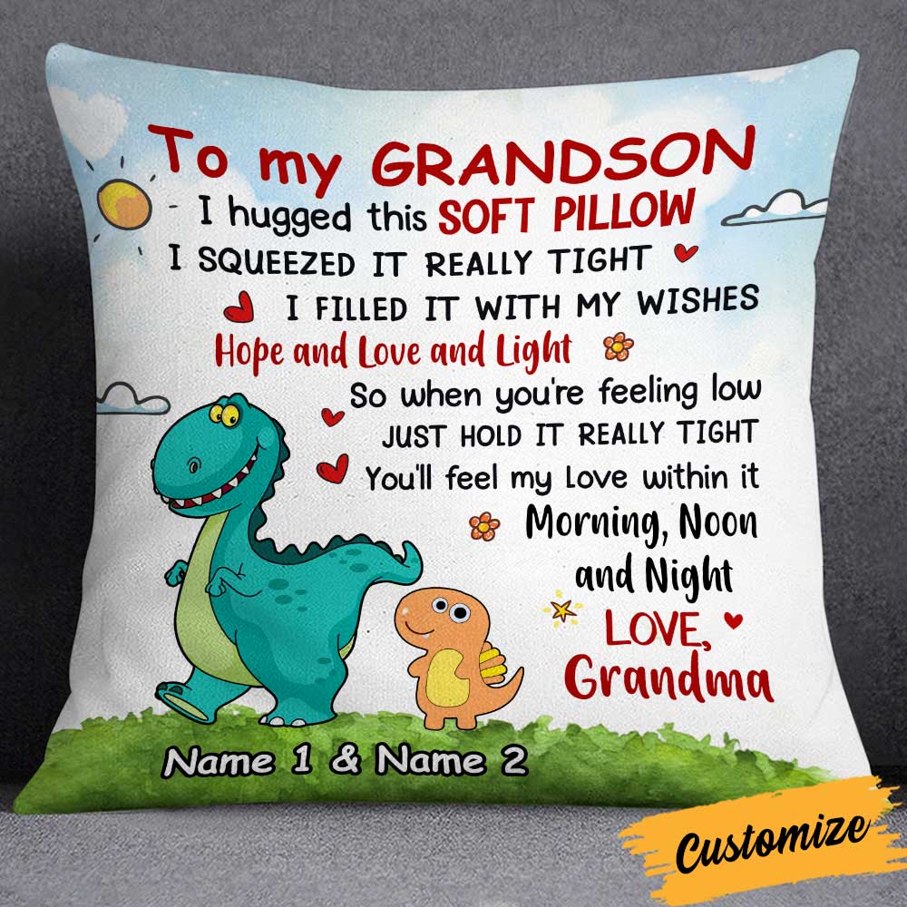 Personalized 'Feel My Love' Grandson Pillow from Grandma - Dinosaur Gift
