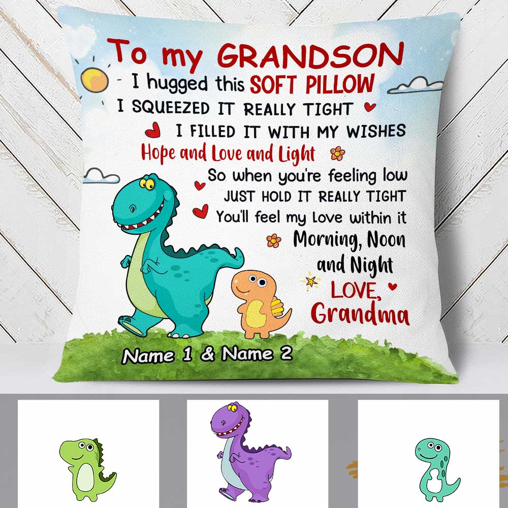 Personalized 'Feel My Love' Grandson Pillow from Grandma - Dinosaur Gift