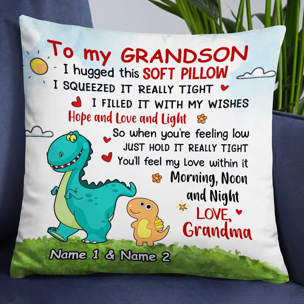 Personalized 'Feel My Love' Grandson Pillow from Grandma - Dinosaur Gift