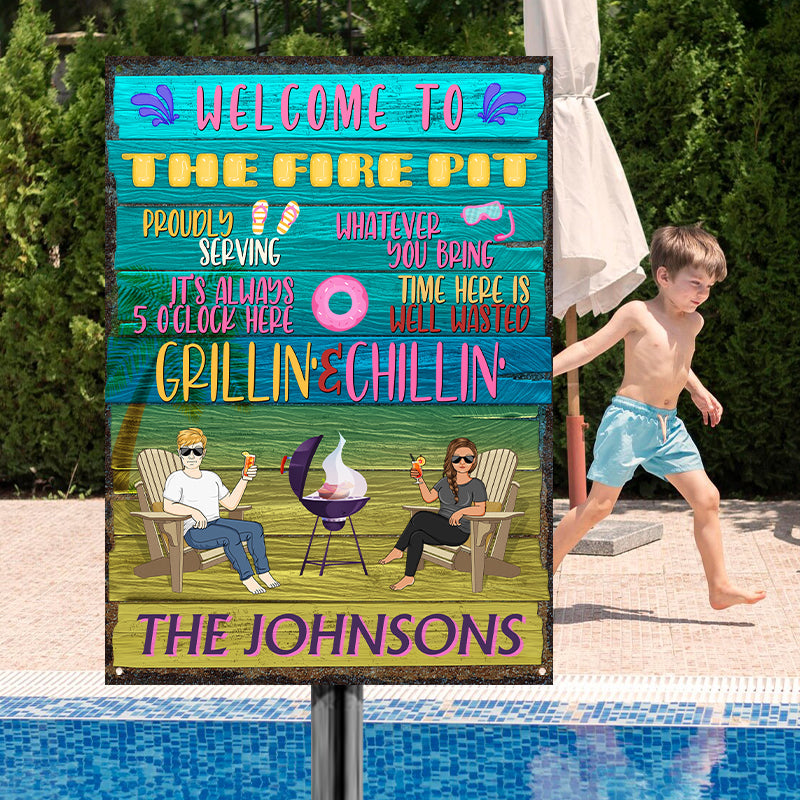 Personalized 'Grillin' & Chillin'' Metal Sign - Custom Dock & Patio Decor
