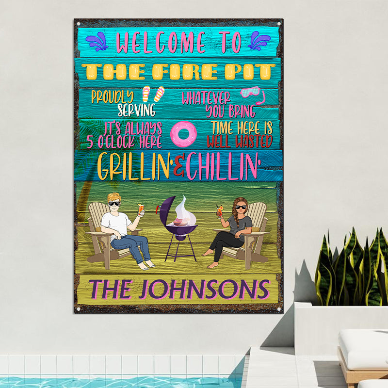 Personalized 'Grillin' & Chillin'' Metal Sign - Custom Dock & Patio Decor
