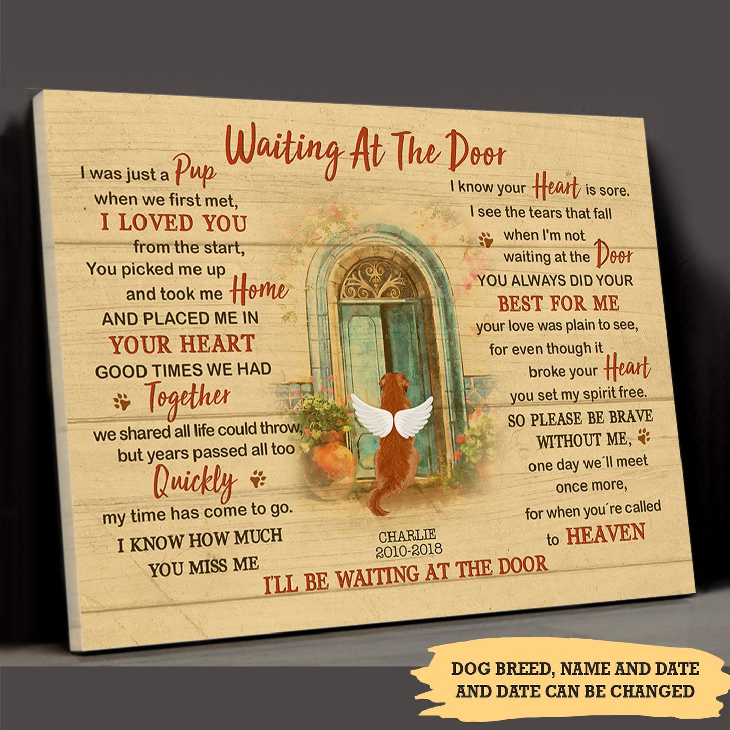 Heartfelt Personalized Dog Memorial For Loved One Canvas - 'Waiting At The Door'