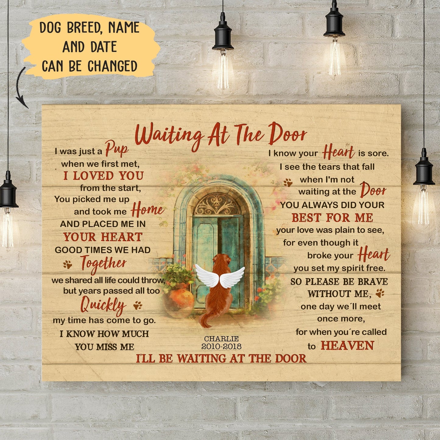 Heartfelt Personalized Dog Memorial For Loved One Canvas - 'Waiting At The Door'