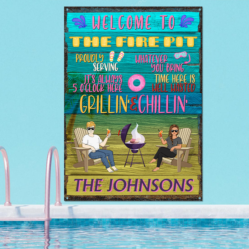 Personalized 'Grillin' & Chillin'' Metal Sign - Custom Dock & Patio Decor