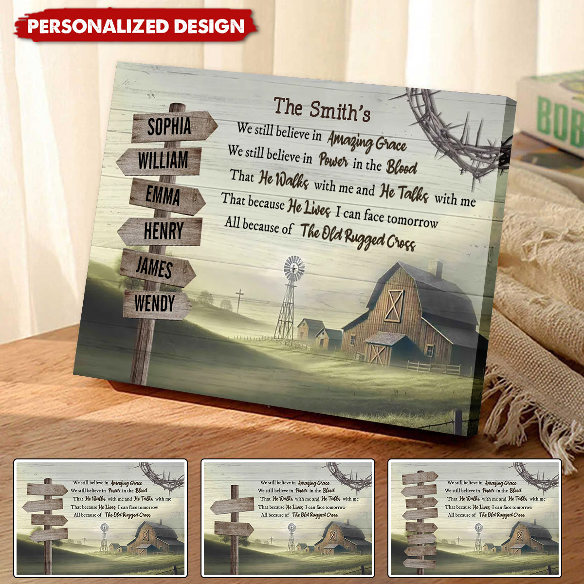 Personalized Family Name Canvas - Amazing Grace Farmhouse Wall Art