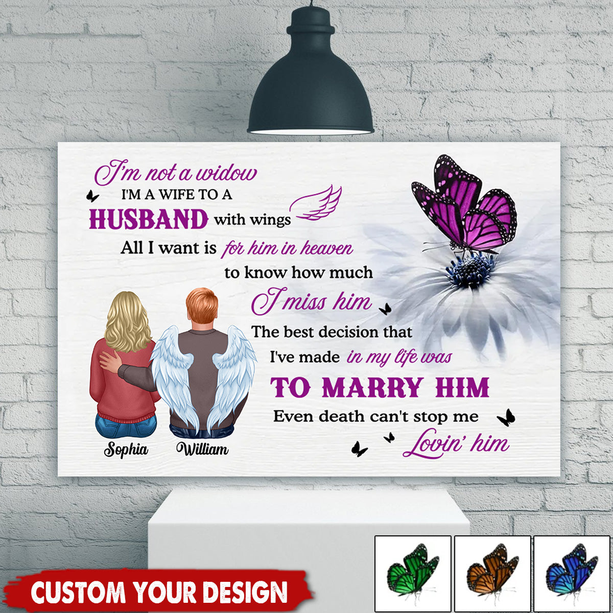Personalized Memorial For Loved One Canvas: "I'm Not A Widow" Husband with Wings Art