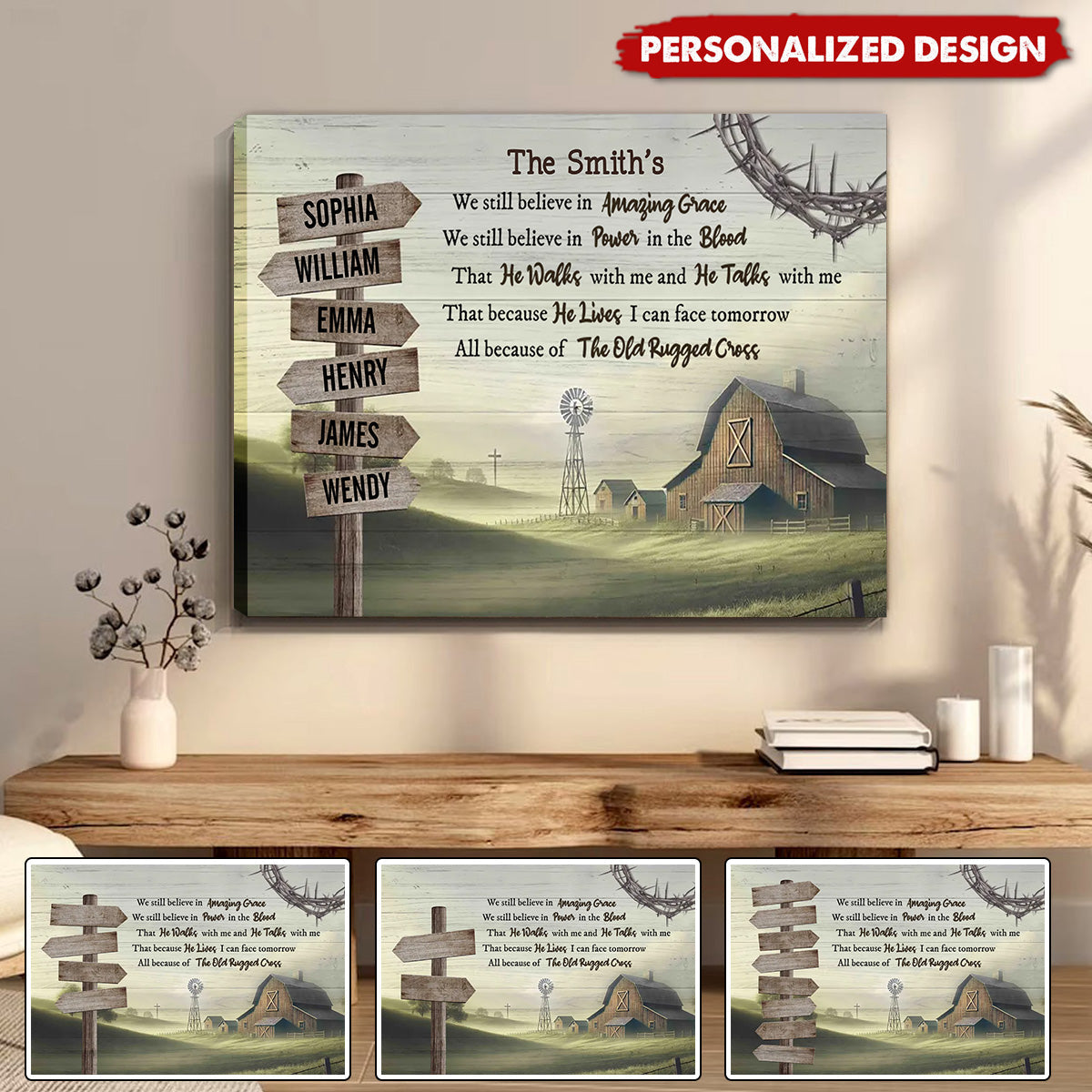 Personalized Family Name Canvas - Amazing Grace Farmhouse Wall Art