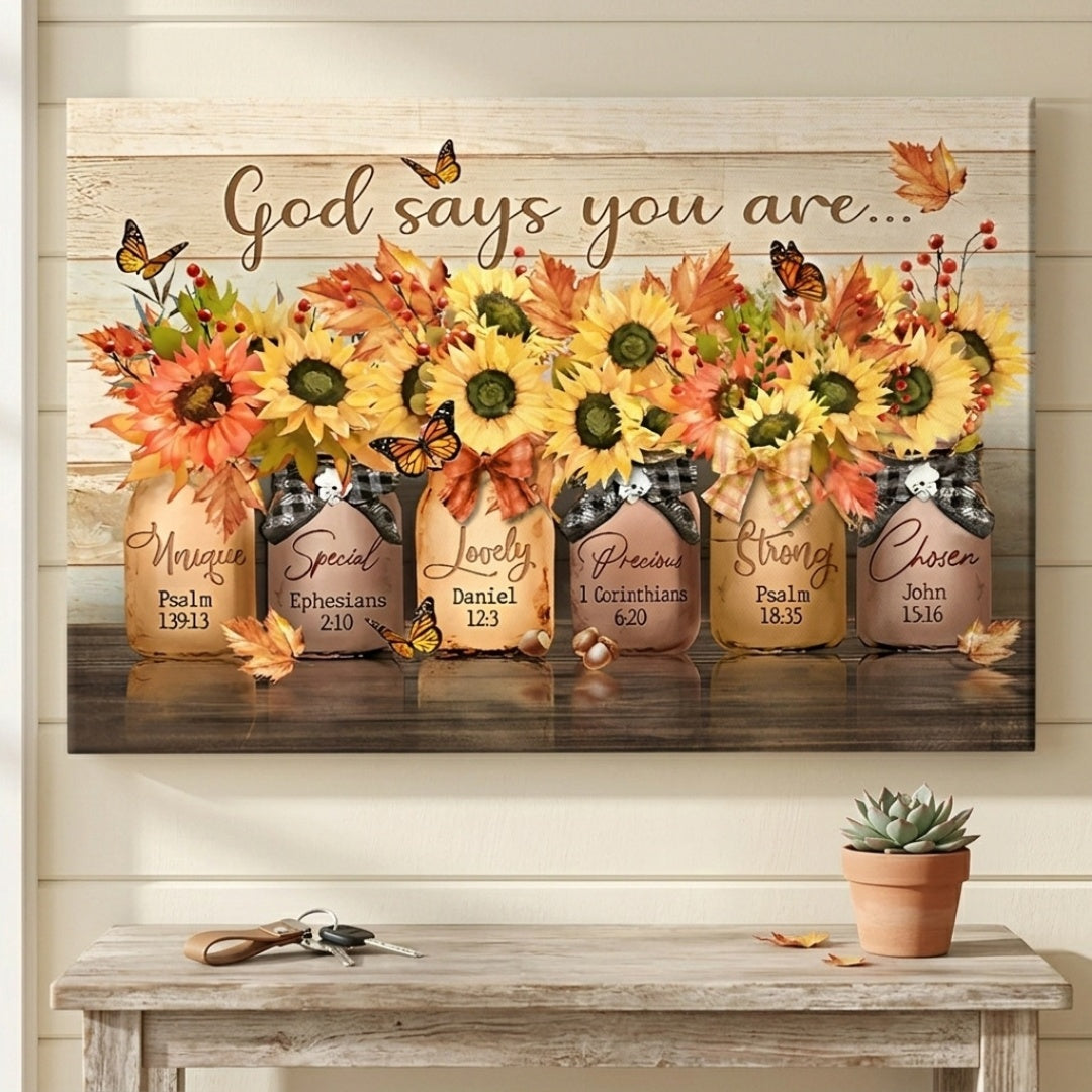 Heartfelt "God Says You Are" Personalized Sunflower Canvas Wall Art