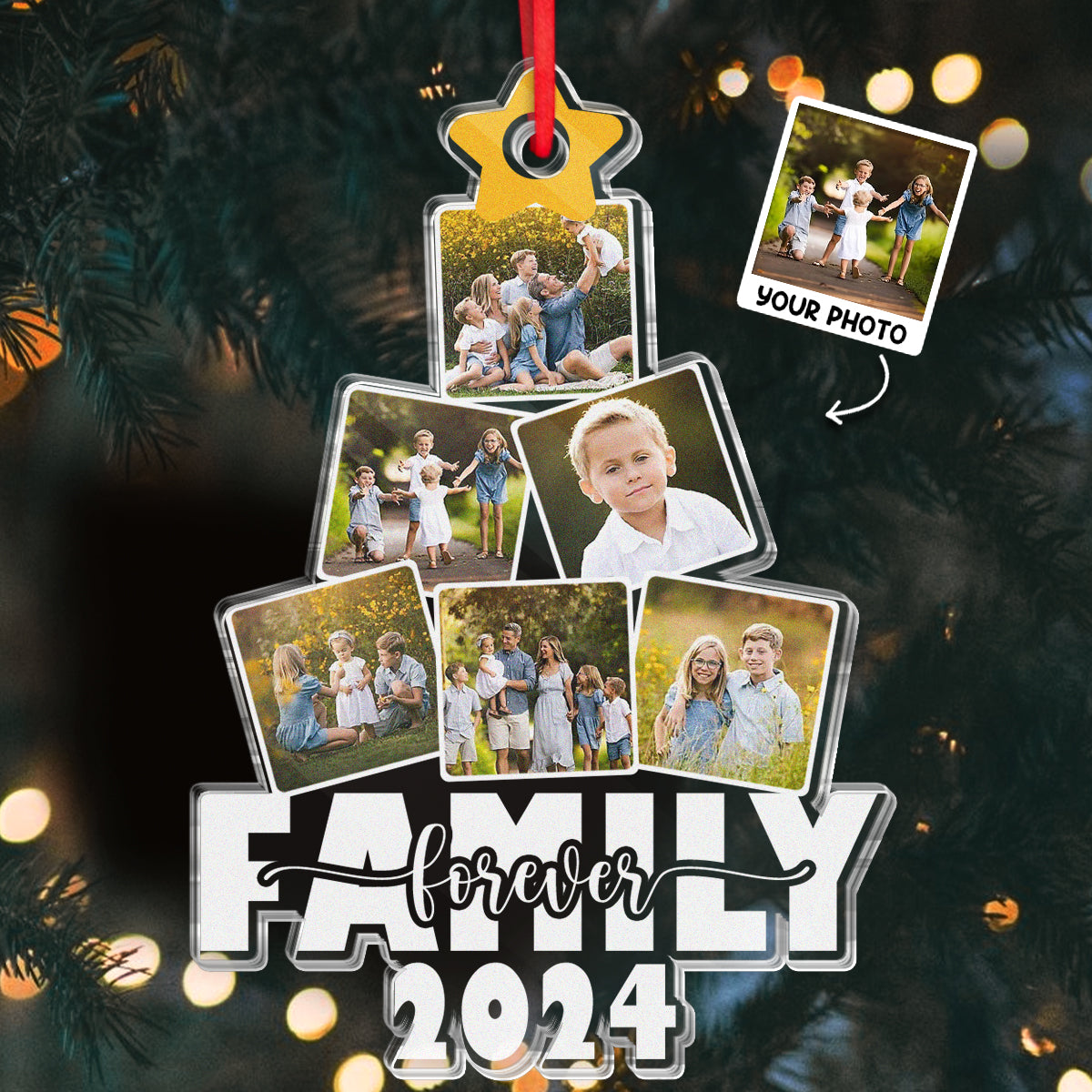 Custom Photo Family & Friends Ornament - 'FAMILY Forever 2024' Christmas Gift