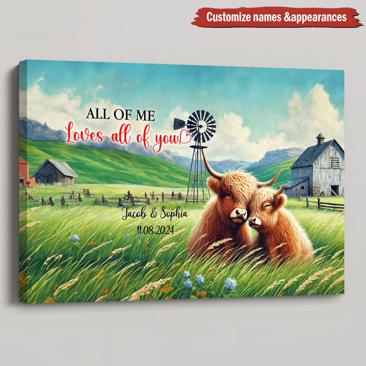 Heartfelt Personalized Highland Cow Canvas - 'This is Us' Quote for Couples