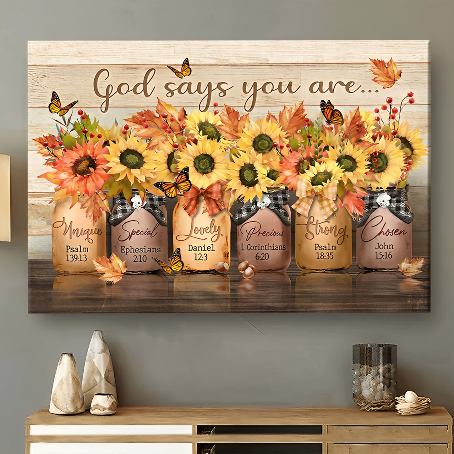 Heartfelt "God Says You Are" Personalized Sunflower Canvas Wall Art