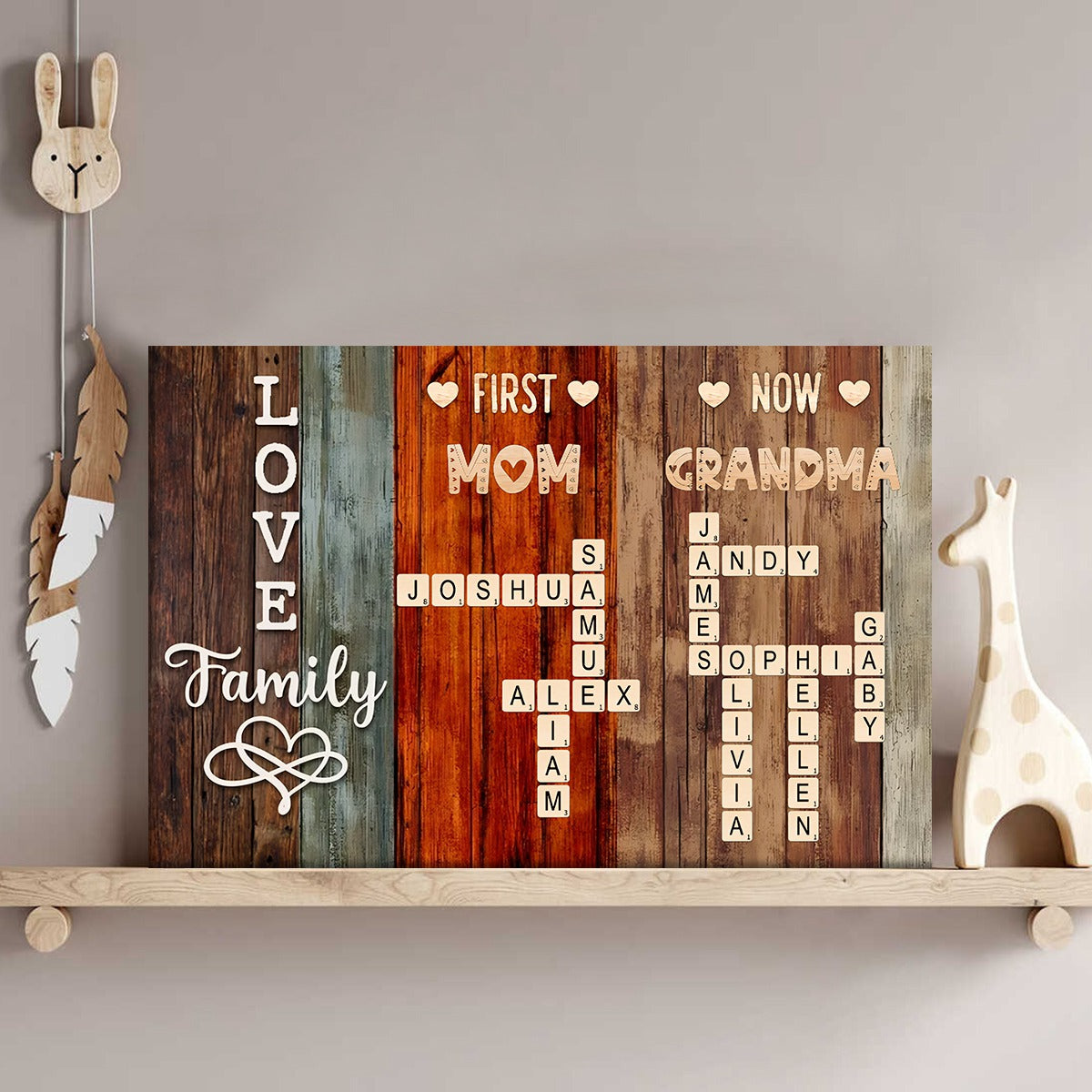 Heartfelt Custom 'First Mom Now Grandma' Scrabble Canvas / Poster for Nana