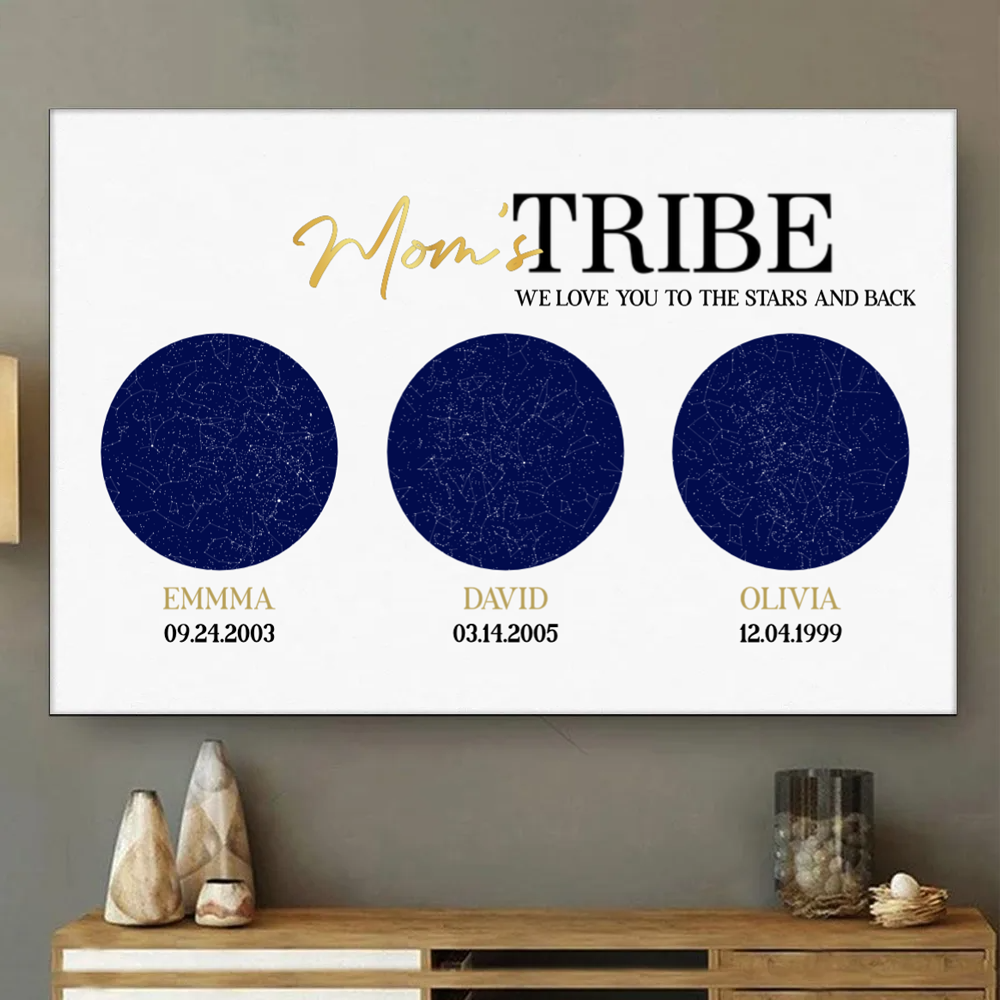 Personalized Star Map Canvas for Mom: 'Mom's TRIBE' Keepsake Gift