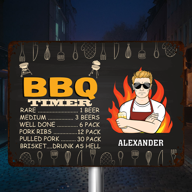 Custom BBQ Timer Metal Sign: Funny Gift for Dads & Grill Masters