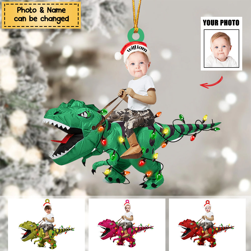 Personalized Dinosaur Christmas Ornament - Add Your Name & Photo for a Unique Holiday Keepsake