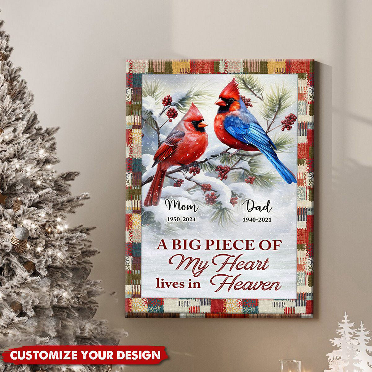 Personalized Memorial For Loved One Canvas for Mom & Dad: A Big Piece of My Heart Lives in Heaven