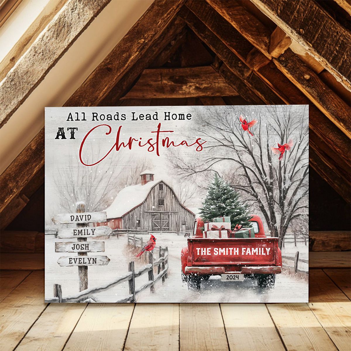 Customizable ‘All Roads Lead Home at Christmas’ Canvas / Poster - Personalize Names & Year