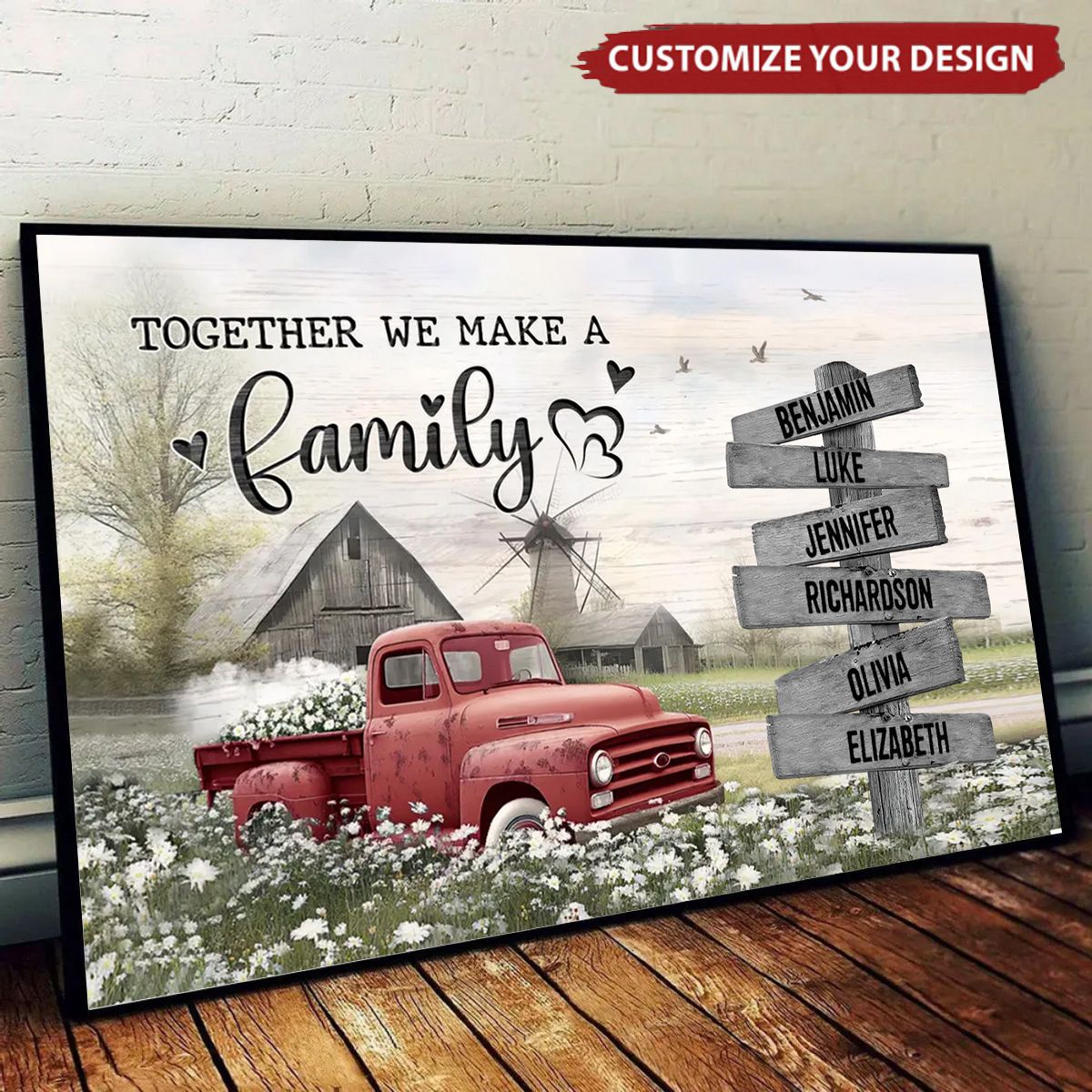 Personalized "Together We Make a Family" Farmhouse Canvas / Poster with Custom Names