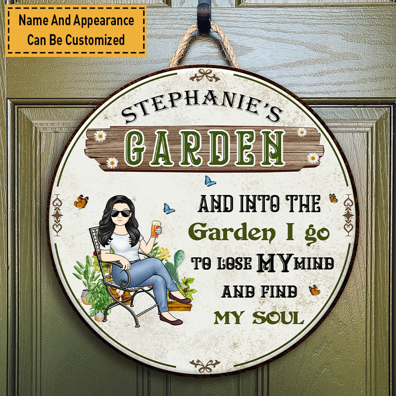 Custom Garden Sign: "Into The Garden I Go" Personalized Wood Art for Gardeners